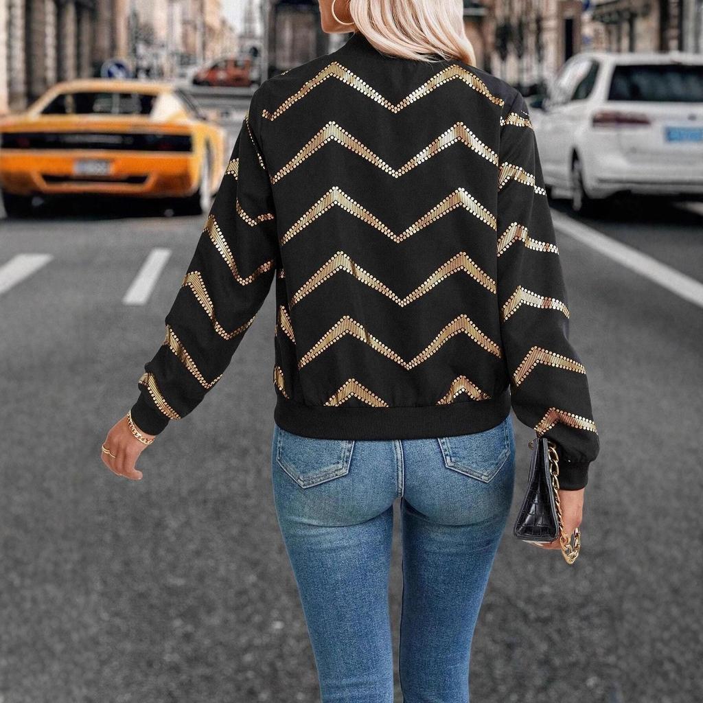 2025 Autumn/Winter Elegant Casual Zippered Women's Jacket with Hot Stamping Print