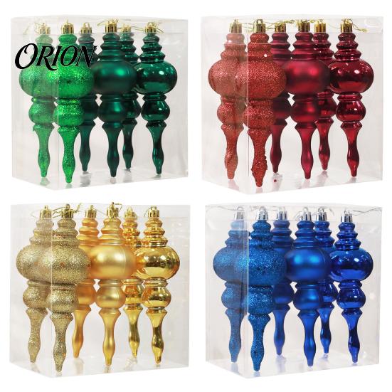 Retro European Style Hanging Decor 6 Pcs Finial Drop Christmas Ornament, Glitter Shatterproof Plastic Matte Texture Ornaments Tree Decoration