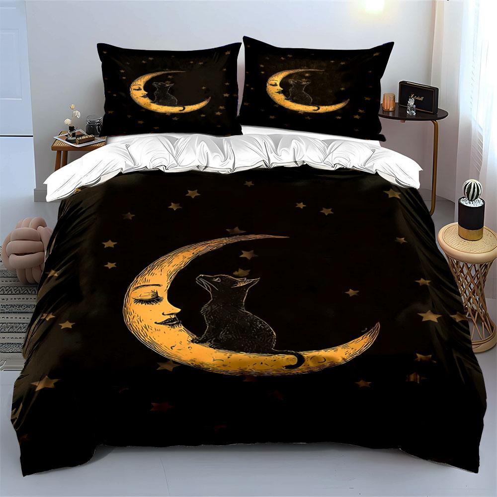 Moon, Stars, and Cat. Bedding Sets Duvet Cover Sets Duvet Covers Pillowcases(1 * Duvet Cover 2 * Pillowcases Without Duvet Insert)