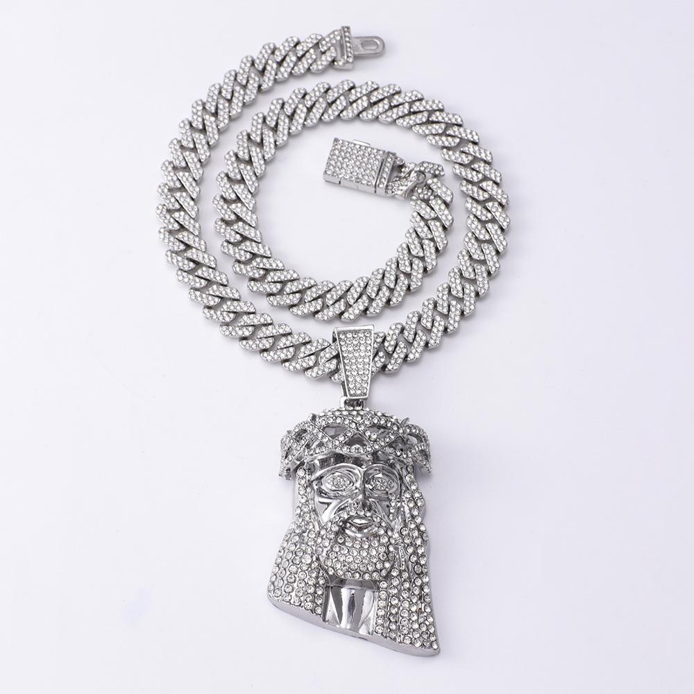 Diamond Encrusted Pendant, Street Style, Versatile, Alloy, Cuban Chain, Set, Niche Hip-hop Pendant Necklace, Personalized Religious Belief