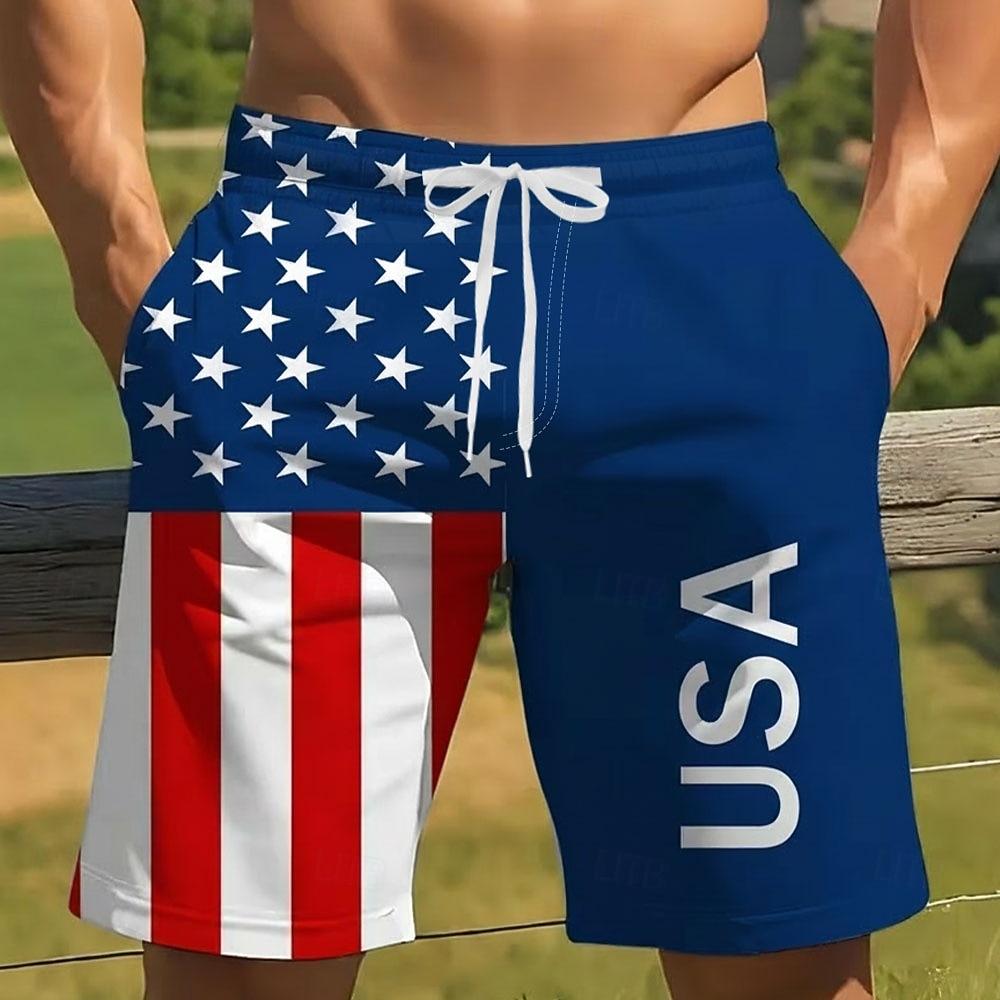 Men's 4th of July U.S. 250th Anniversary American Flag Patriotic Swim Trunks Swim Shorts Board Shorts Mid Waist Casual Holiday