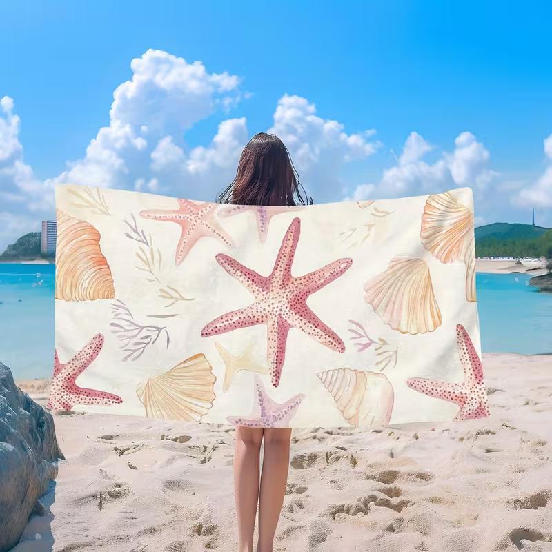 Blue Starfish Seashell Beach Towel Marine Life Style Lightweight Quick Dry Beach Blanket Summer Beach Pool Swimming Camping