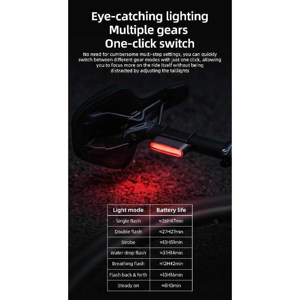 ROCKBROS Intelligentes Start-Stopp Fahrrad-Rücklicht Magnetisches Rücklicht 7 Modi LED Fahrrad-Nachtfahr Ausrüstung Intelligenter Bremsensor