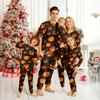 Family Matching Halloween Print Pajama Sets with Button Down Collar for Parent and Child