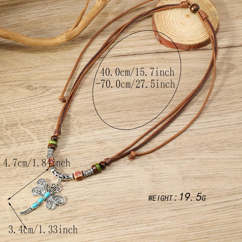 New 1-piece set of personalized fashion wax thread beaded wooden beads dragonfly necklace new G