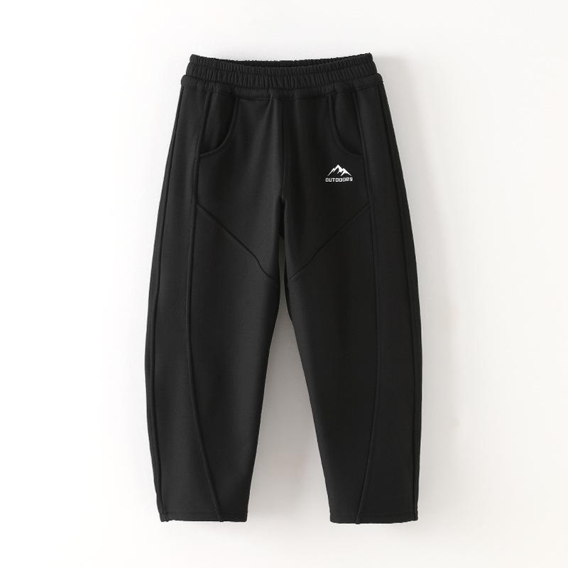 

Детские ветрозащитные брюки на флисовой подкладке: Теплые, повседневные, модные узкие спортивные штаны для мальчиков и девочек 120 чёрный