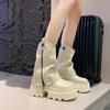 6CM Weiches Leder Knöchel Mid-Calf Stiefel Winter Herbst Hohe Plateau Keil Moderne Stiefeletten Frau Neu Damen Chunky Motorradstiefel
