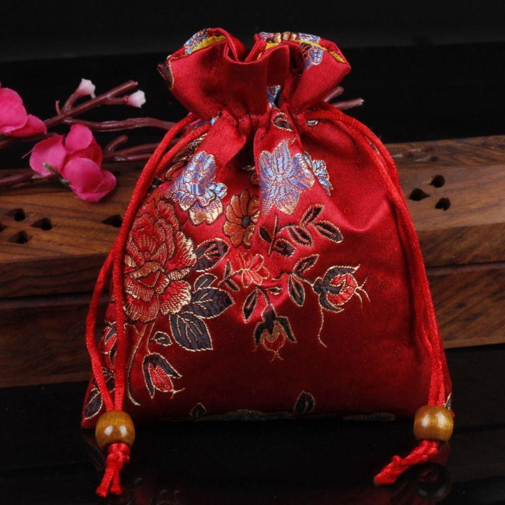 Chinese Style Embroidery Flower Drawstring Bag Coin Purse Jewelry Packing Bag  Hanfu Decor