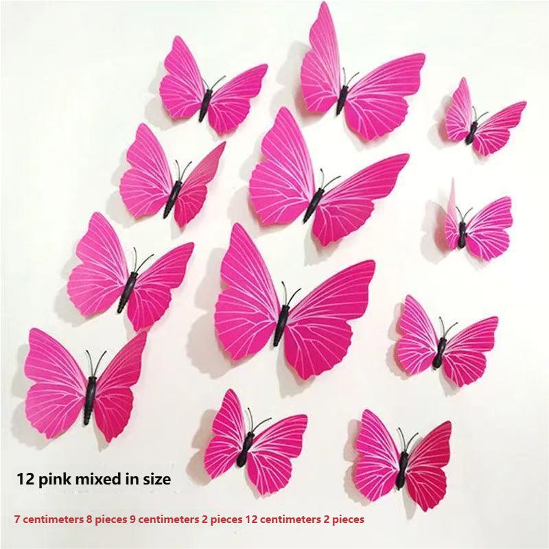 12pc Multicolor 3D Butterfly Wall Stickers Art Decal Living Room Solid Color Butterflies Wallpaper For Home Decor Mural Decals