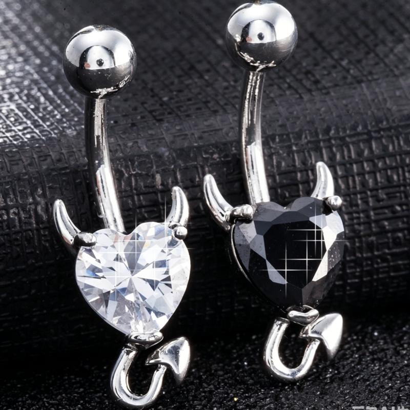 Steel Belly Button Ring Heart Cubic Zirconia Cute Devil Design For Daily Wear Parties Holiday Body Piercing Jewelry