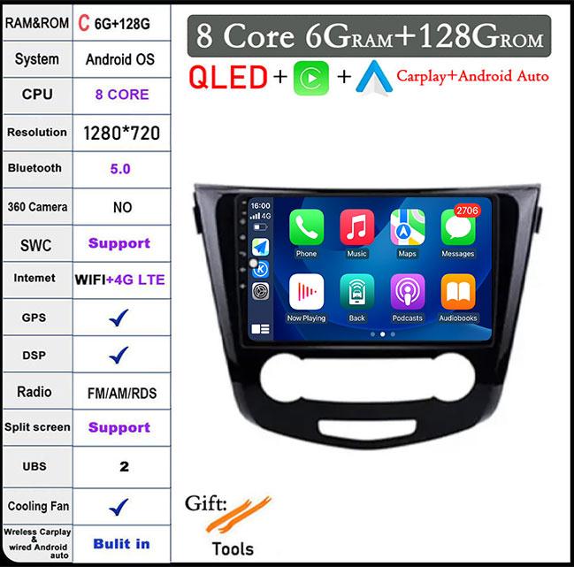 10 Lnch For Nissan Qashqai J11 Nissan X Trail T32 2014 - 2017 Android 14 Car Multimedia Radio Carplay GPS Navigation Auto