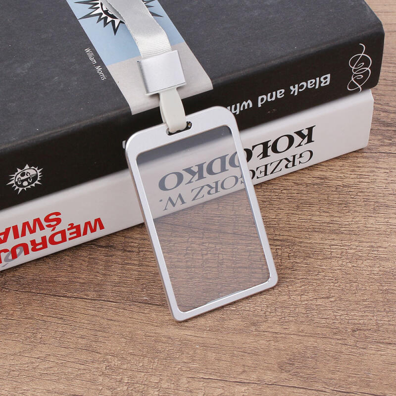 Employee ID Metal Case + Name Tag Lanyard (Vertical/Silver)
