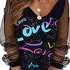 Fall Spring Women Dress Shiny Sequin See Through Mesh Patchwork A Line Crew Neck Plus Size Loose Long Sleeve Letter Print Above Knee Length Mini Dress