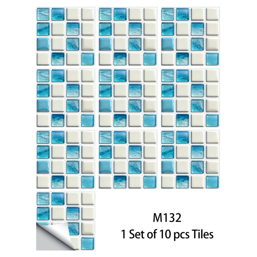 10Pcs Glossy Marble Mosaic Tile Stickers Waterproof Self-Adhesive Geometric Wall Floor Decals Kitchen Backsplash Home DIY Decoration