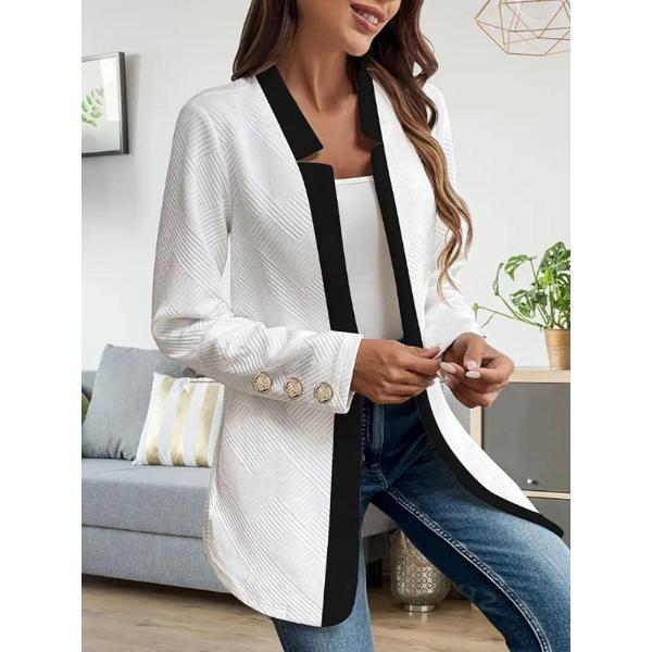 Autumn Winter New Fashion Color Blocked Gold Cufflinks Jacket Solid Color Long Sleeve Cardigan Blazer