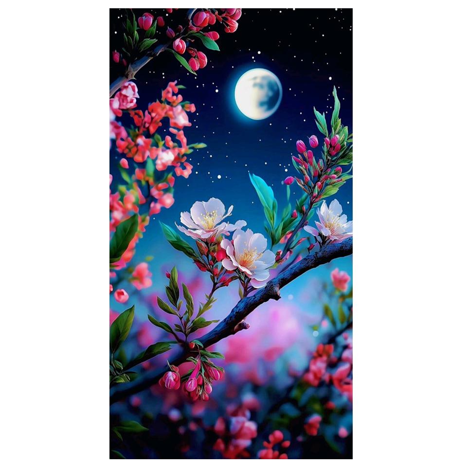 Großes 5D-Diamantgemälde zum Selbermachen, Neuankömmling, Mond, Blumen, Landschaft, voller Diamant-Mosaik, Stickerei, Kreuzstich, Kunst, Heimdekoration