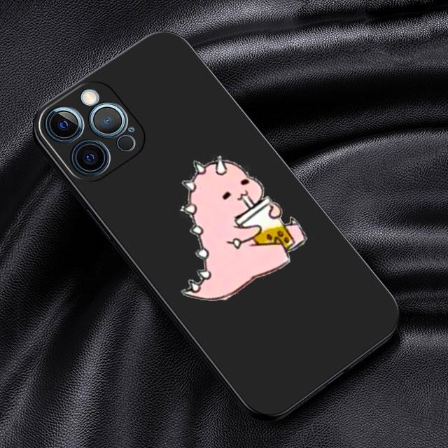 Fall für Apple iPhone 14 13 11 12 Pro 7 XR X XS Max 8 Plus 6 6S SE 2022 13Pro Schwarz Soft Phone Funda Little Dinosaur Cute