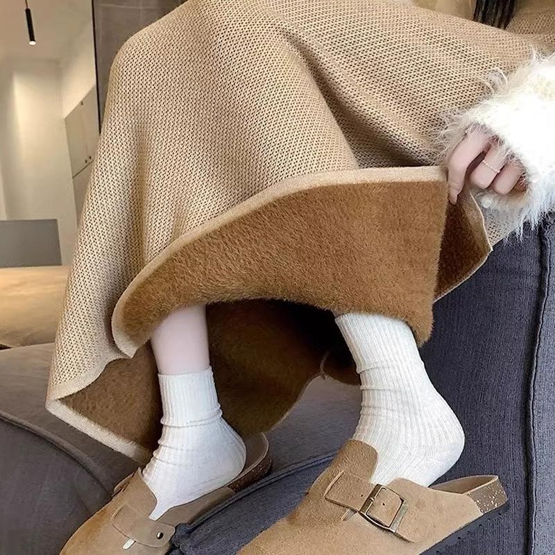 

Женская флисовая юбка-миди бодикон большого размера с разрезом – Толстая вязка для осени-зимы 2XL [75-100 kg] хаки