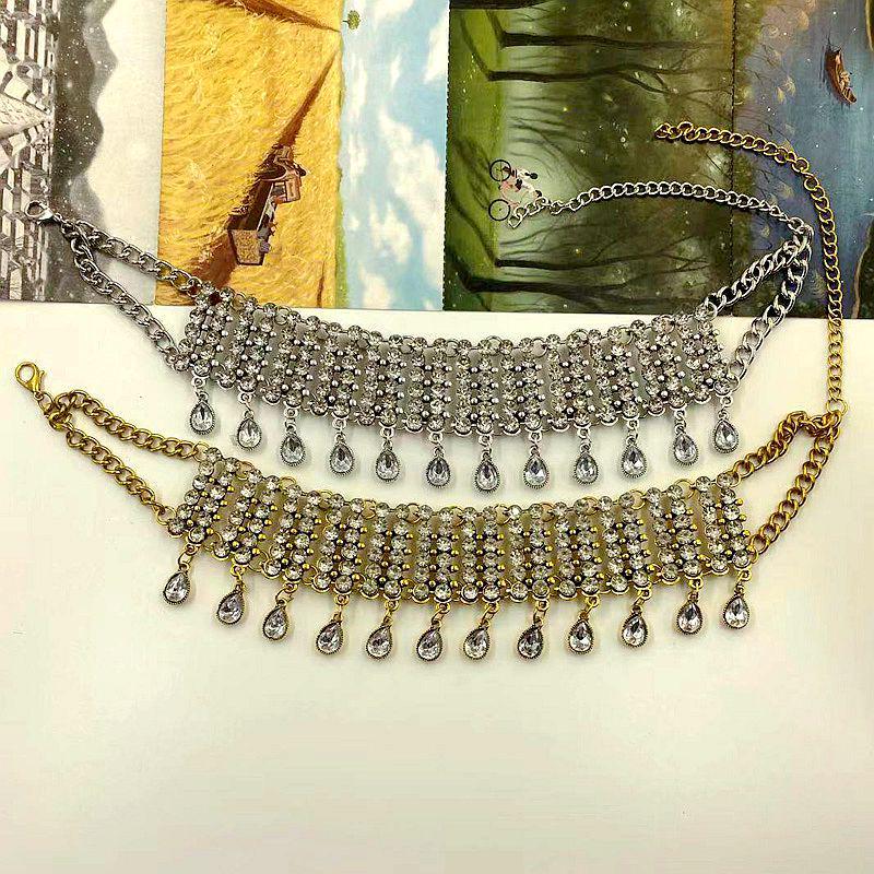 Retro European & American Fashion Water Drop Rhinestone Tassel Pendant Necklace for Women