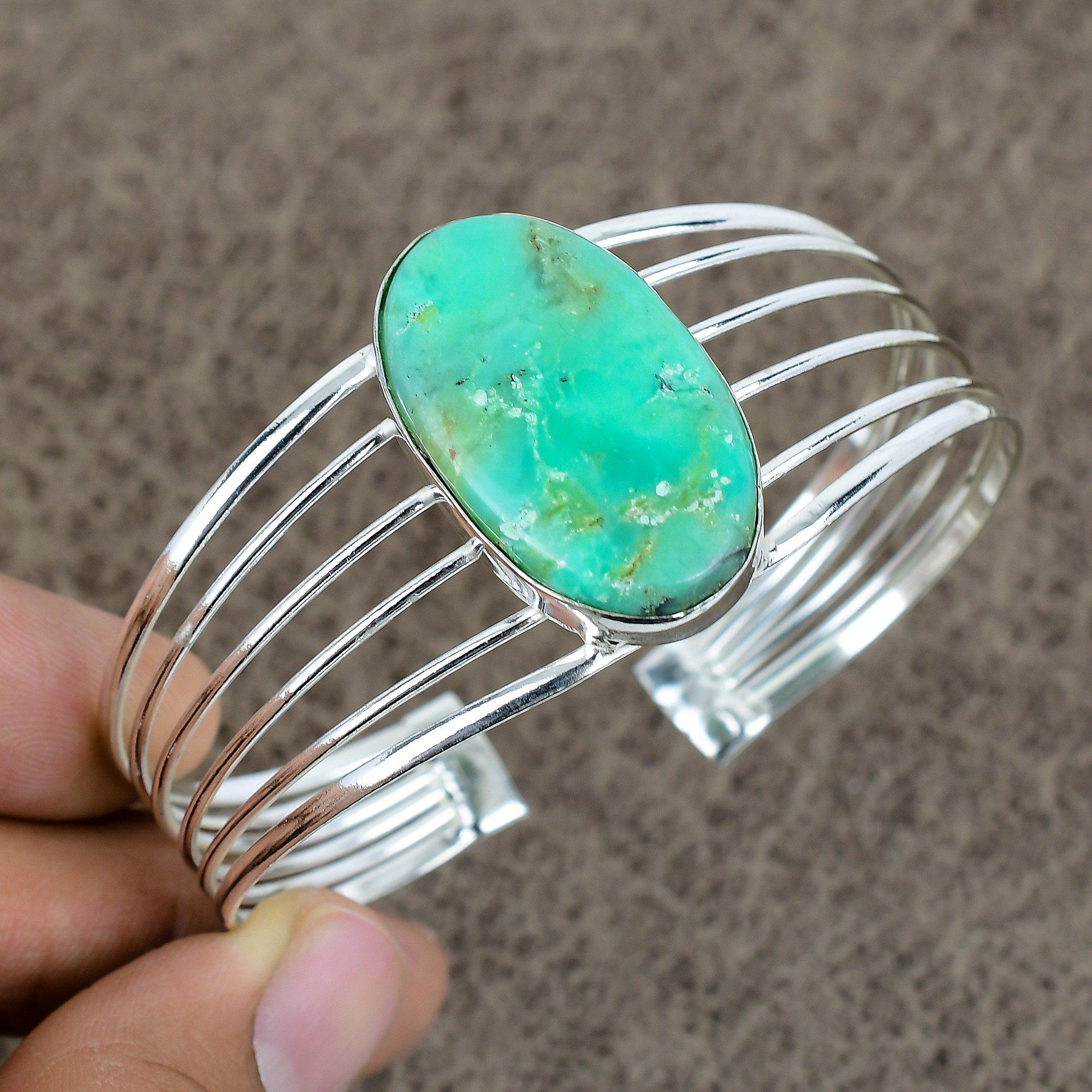 

Chrysoprase Gemstone Handmade 925 Sterling Silver Cuff Bangle Adjustable KKG-168