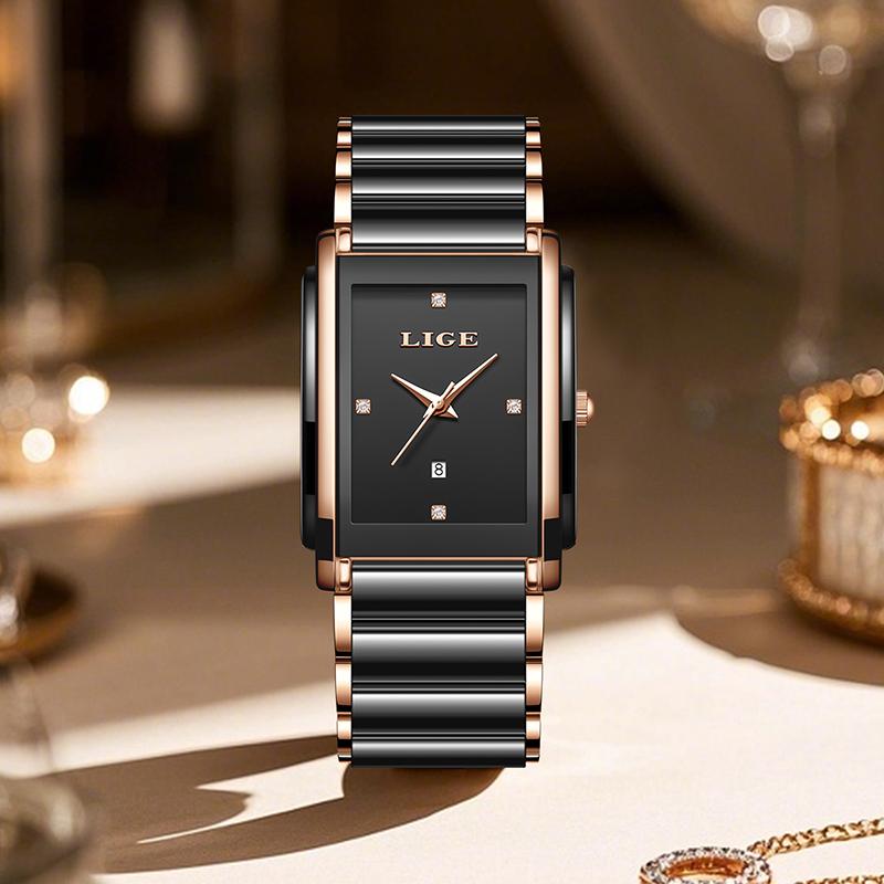 LIGE Women's Watch TOP Luxury clock Fashion business Ceramic Strap Waterproof quartz ladies watches Casual montre femme+BOX