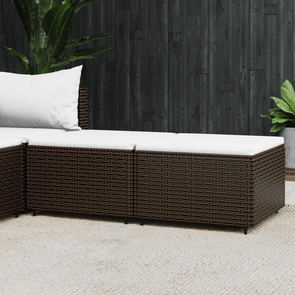 Garden Footstool with Cushions 2 pcs Brown Poly Rattan
