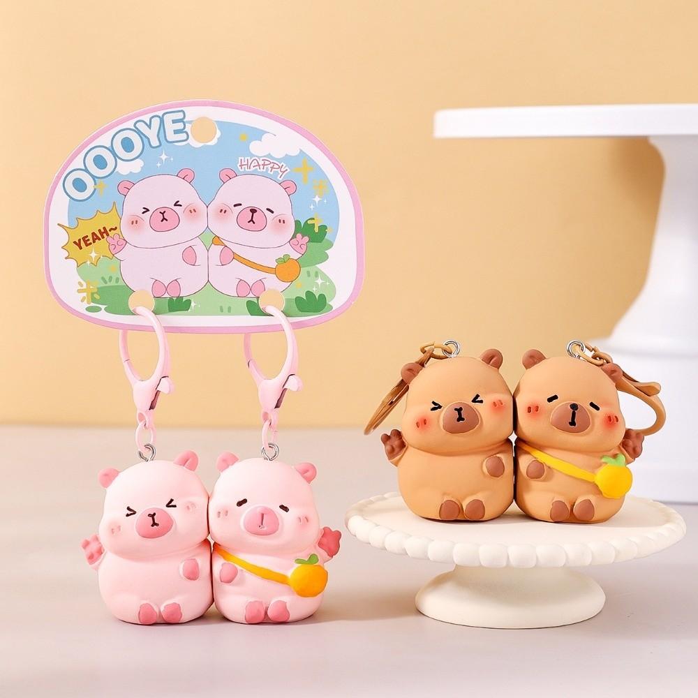 Magnetic Cat Figurine Keychain Capybara Couple Pendants  Car Key Accessories