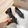 Fashion Sequines Beading Bowknot Pumps Women Pointed Toe Glitter Rivets Med-high Heels Shoes Chunky Heel Bling Bowtie Tacones Big Size43
