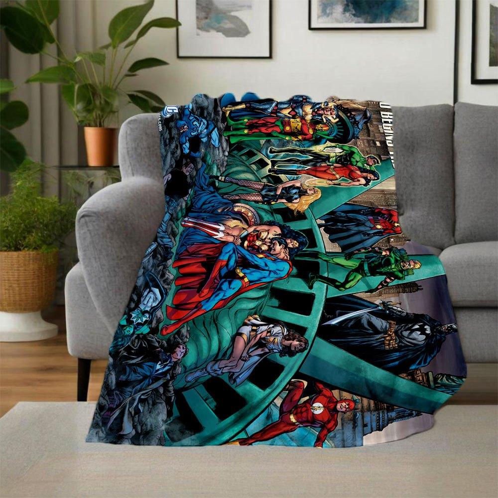Justice League So Begins The End DC Comics Book Cover Art Print Poster Blanket Flannel Throw Blanket for Sofa, Bed, Travel, Camping, Office