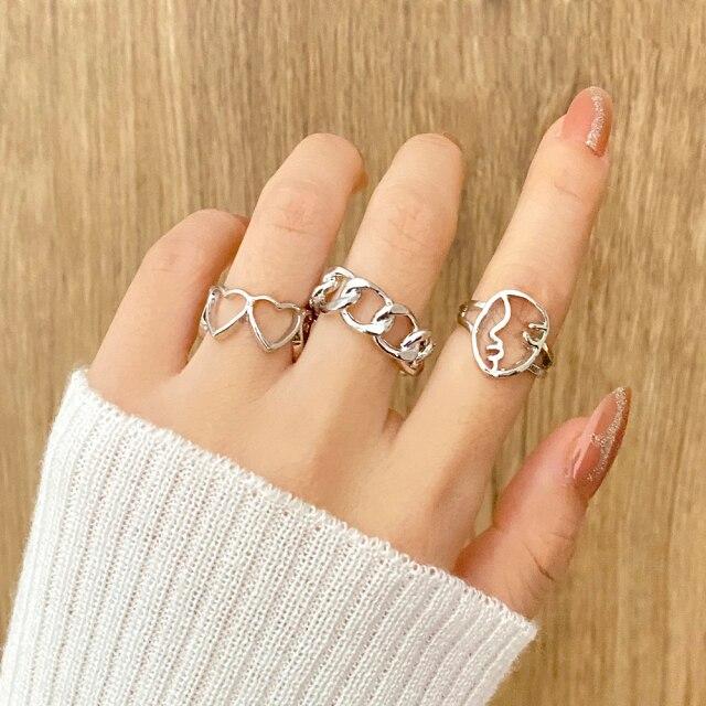 Zovoli Punk Cool Hiphop Women Chain Rings Multi Layer Adjustable Open Finger Rings Set Metal Alloy Man Rings Event Gathering Souvenir Present