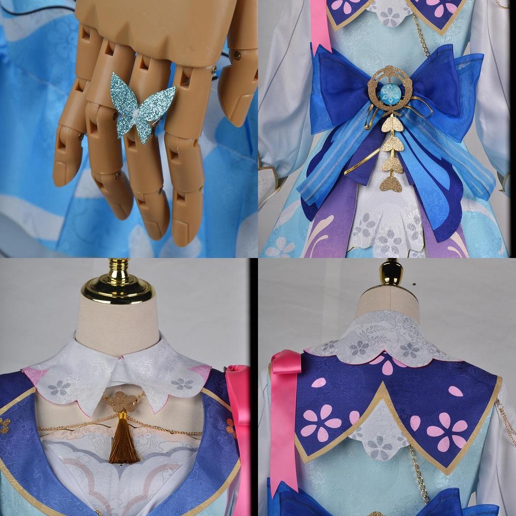 Genshin Impact Kamisato Ayaka Cosplay Costume Wig Flower Dress Hat Halloween