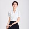 Women's Short-Sleeve V-Neck White Chiffon Blouse - Professional Summer Formal Wear