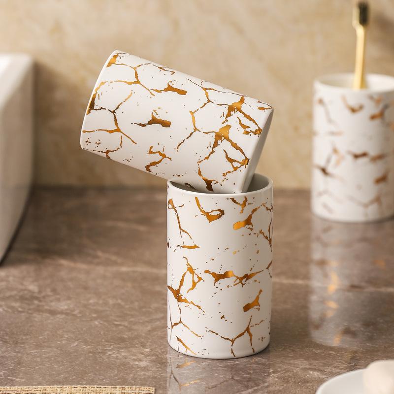 Gold-plated Ceramic Lotion Bottle Press-type Soap Dispenser Toothbrush Holder Soap Dish Bathroom Accessories Soap Dispenser Cup