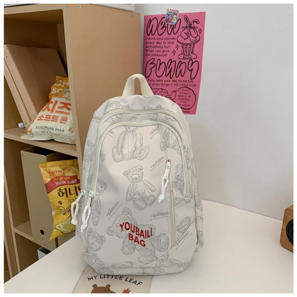 Bear printed schoolbag junior high school girls high school students high value niche design lightweight backpack female students