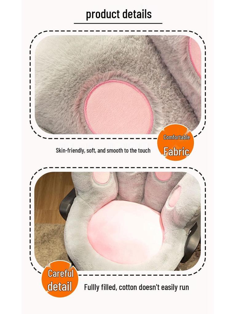 Bear Paw Cat Seat Cushion with Backrest & Waist Pillow - Plush Office Chair Sofa