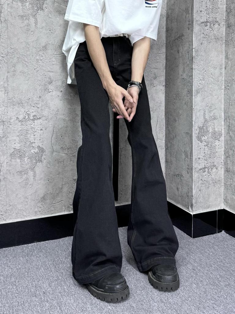 Blugi americani retro elastici flare pentru bărbați: Stil vintage high-street, loose fit, pantaloni de vară