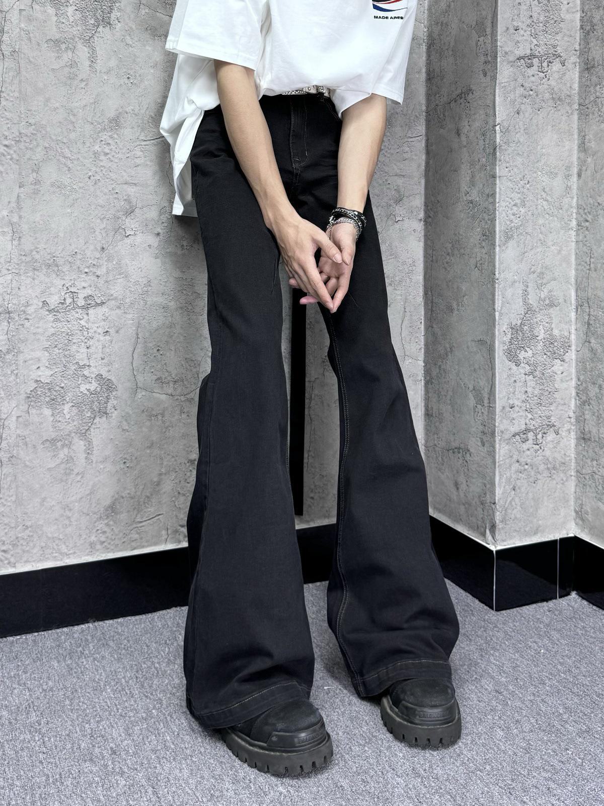 

Чоловічі американські ретро джинси-кльош на резинці: Вінтажний вуличний стиль, вільний крій, літні штани S чорний