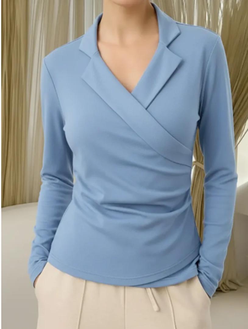 

Solid Color Long Sleeve Lapel Pullover Top (2025 Winter/Spring Collection) 3XL світло-синій колір