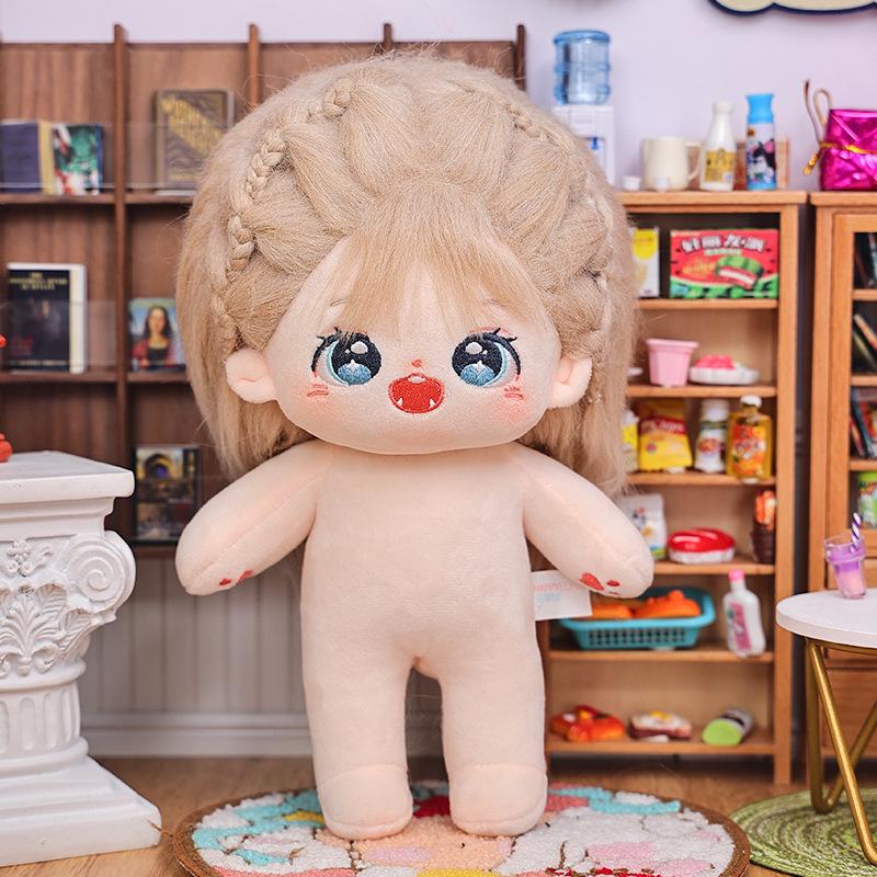 20cm Cotton Star Doll with Skeleton & Frizzy Hair - Nude Plush Doll