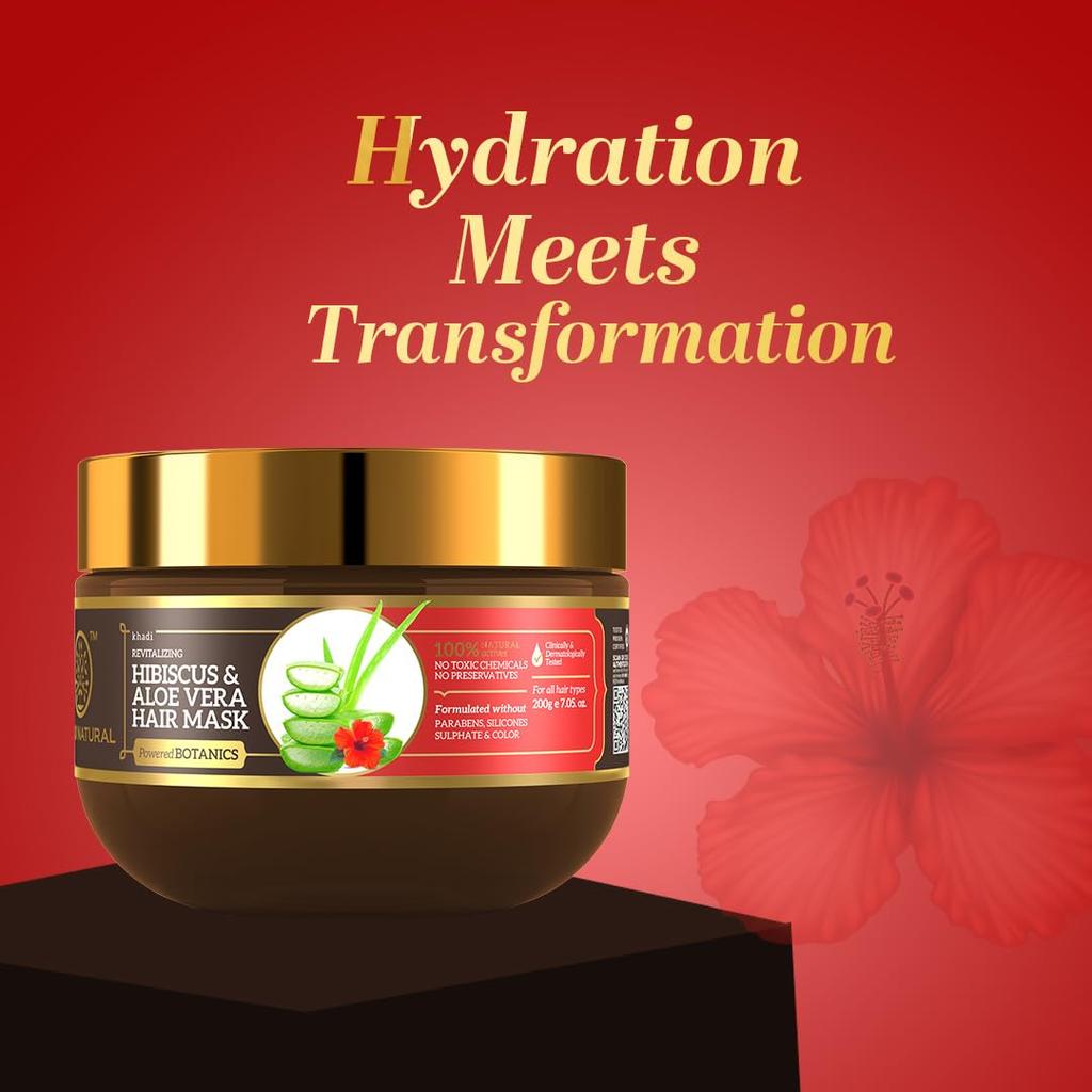 Khadi Natural Powered Botanics Hibiscus & Aloe Vera Hair Mask 200 gm Deep Nourishing Repair Treatment