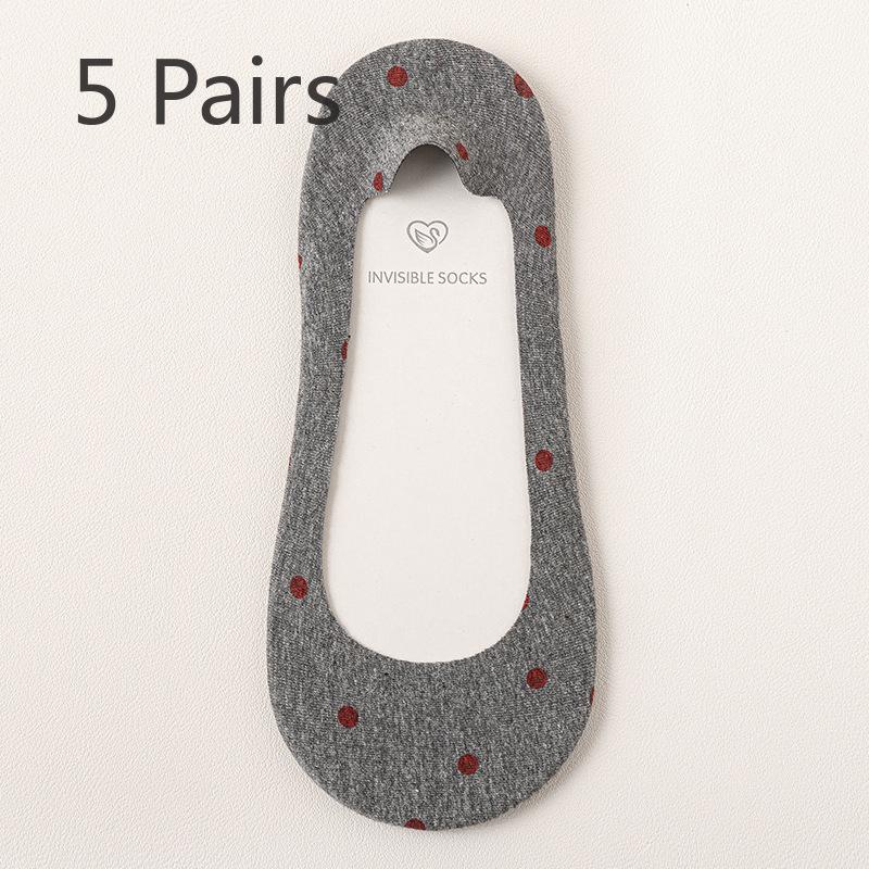 5 Pairs Red Socks Women's Short Boat Socks No Leak Edge Ultra-shallow Mouth with High Heels No Trace, Non-slip Invisible No Drop Heel