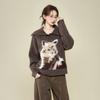 Brown Puppy Plush Lapel Long-sleeved Knitted Sweater Jacket Autumn and Winter Base with Thickened Thermal Top Women