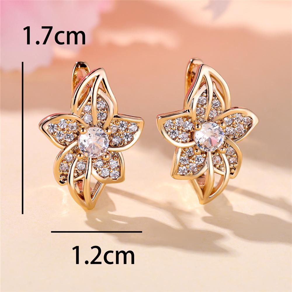 Charm Female White Crystal Zircon Stone Flower Hoop Earrings Gold Color Simple Wedding Jewelry For Women