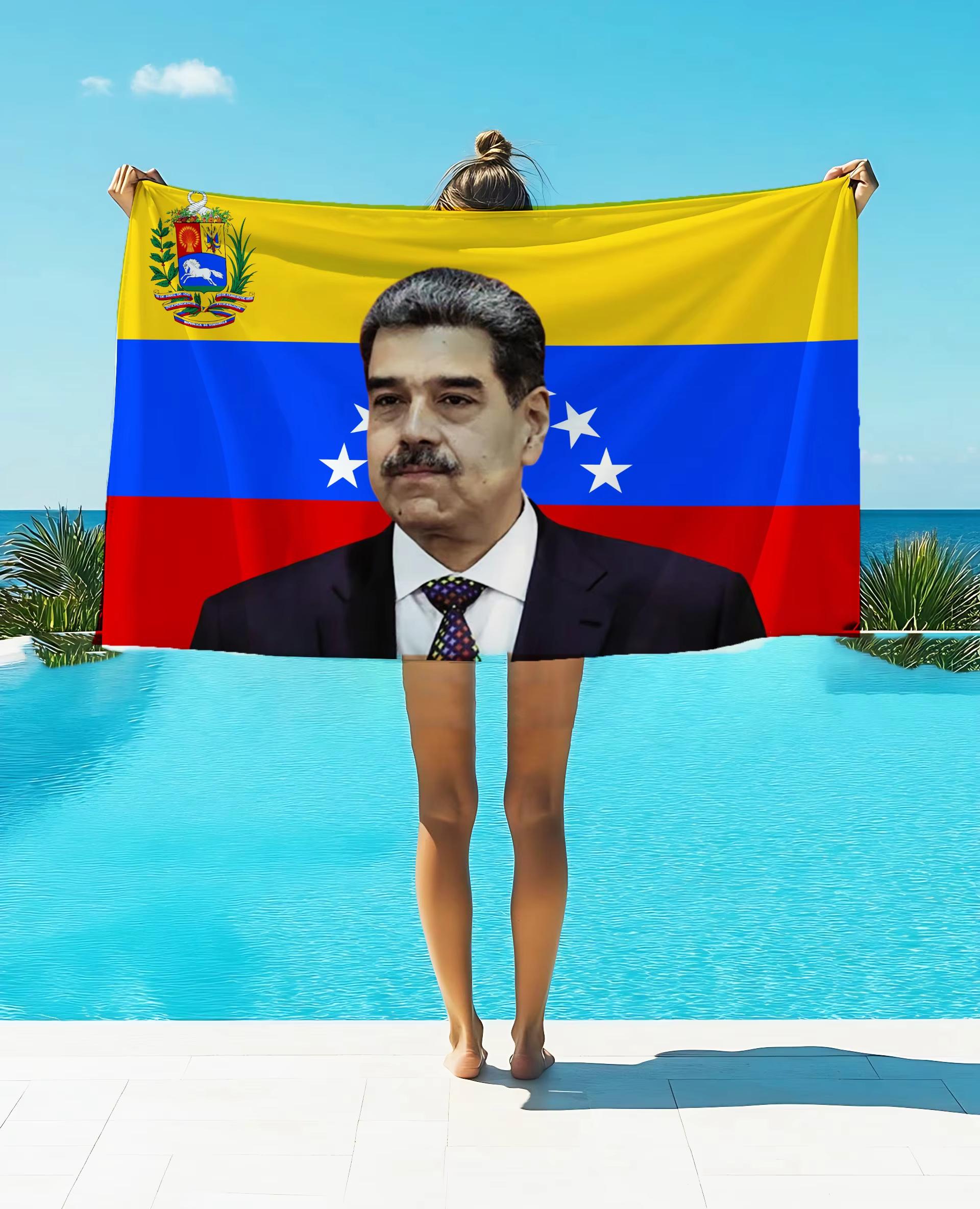 Venezuelan flag pattern Nicols Maduro Moros printed beach towel highly absorbent quick-drying soft and comfortable W30*H60(CM)