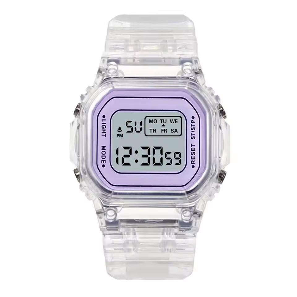 

sports transparent small square electronic watch student waterproof led watch фіолетовий