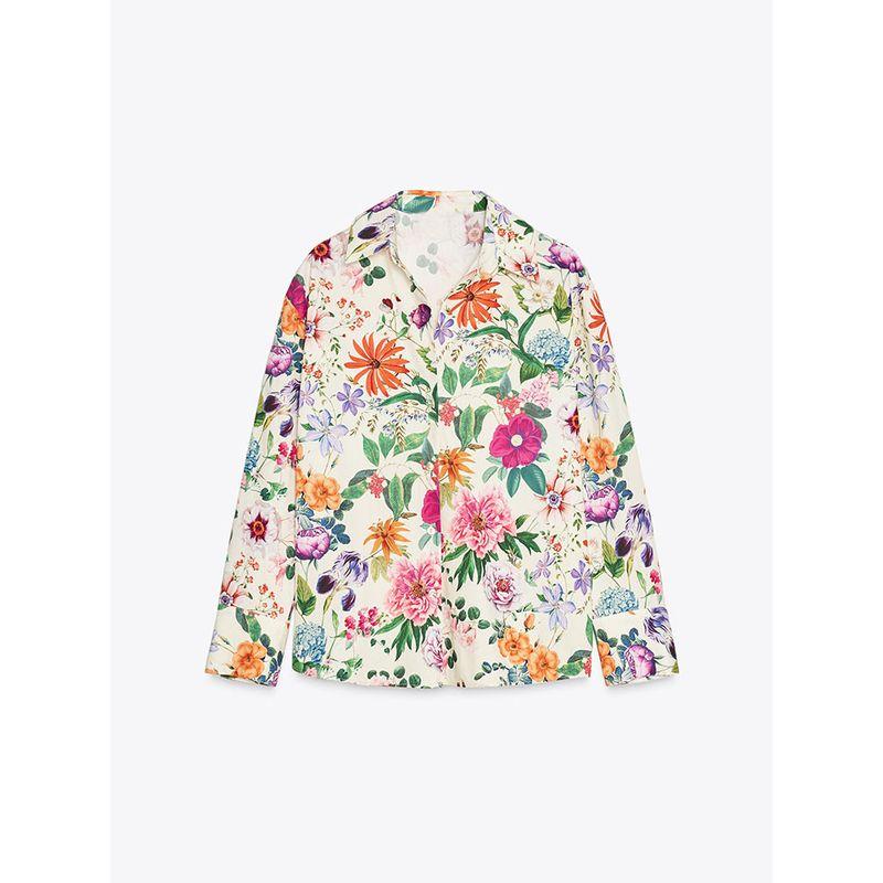 

Za2025 Spring New Women s Clothing Temperament Wild Florals Print Poplin Lapel Shirt 2945216 069 Flower color L