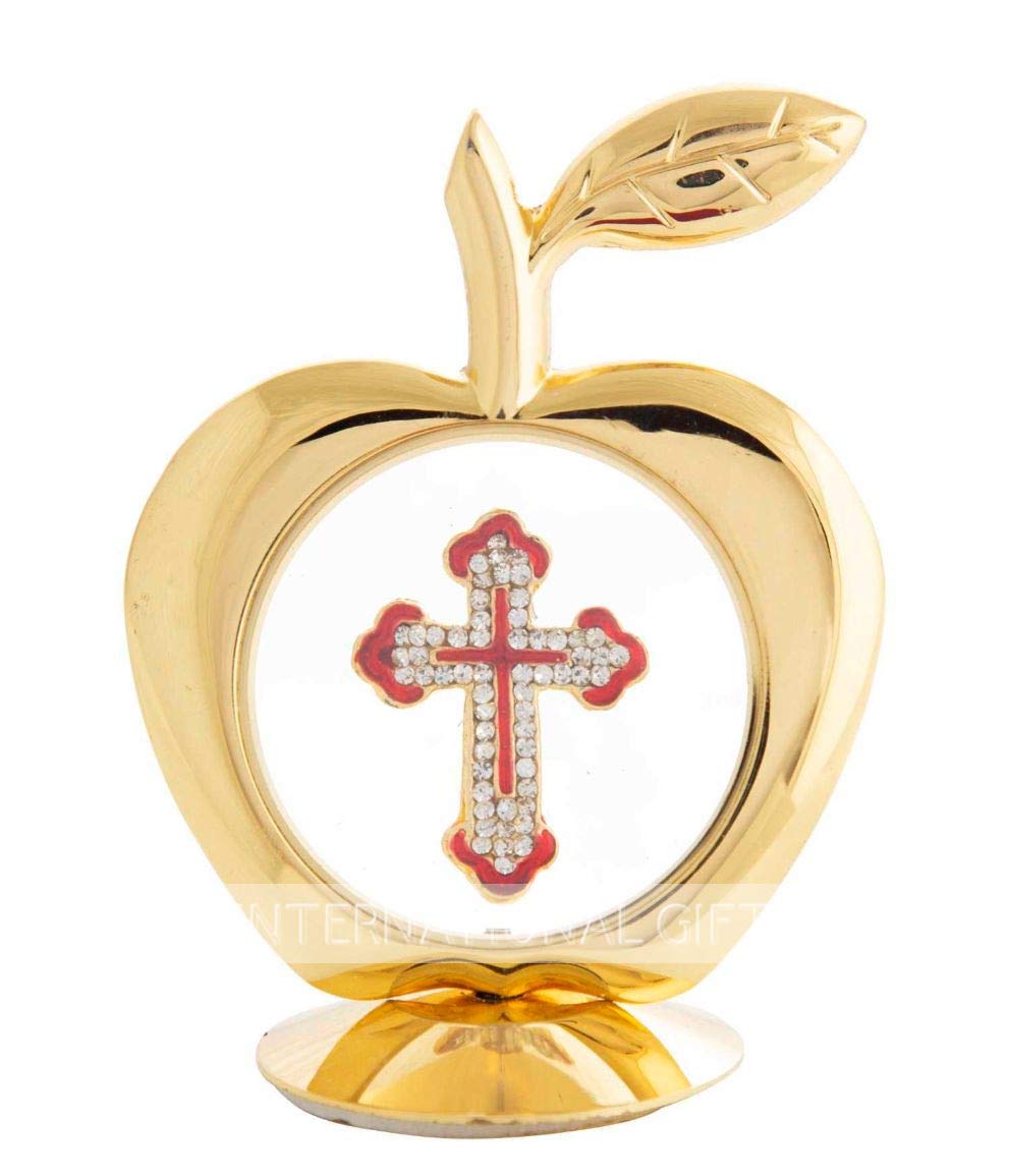 Golden Apple Shape Jesus, Car Dashboard Idol, Good For Gifting, Brass - 12 Cm