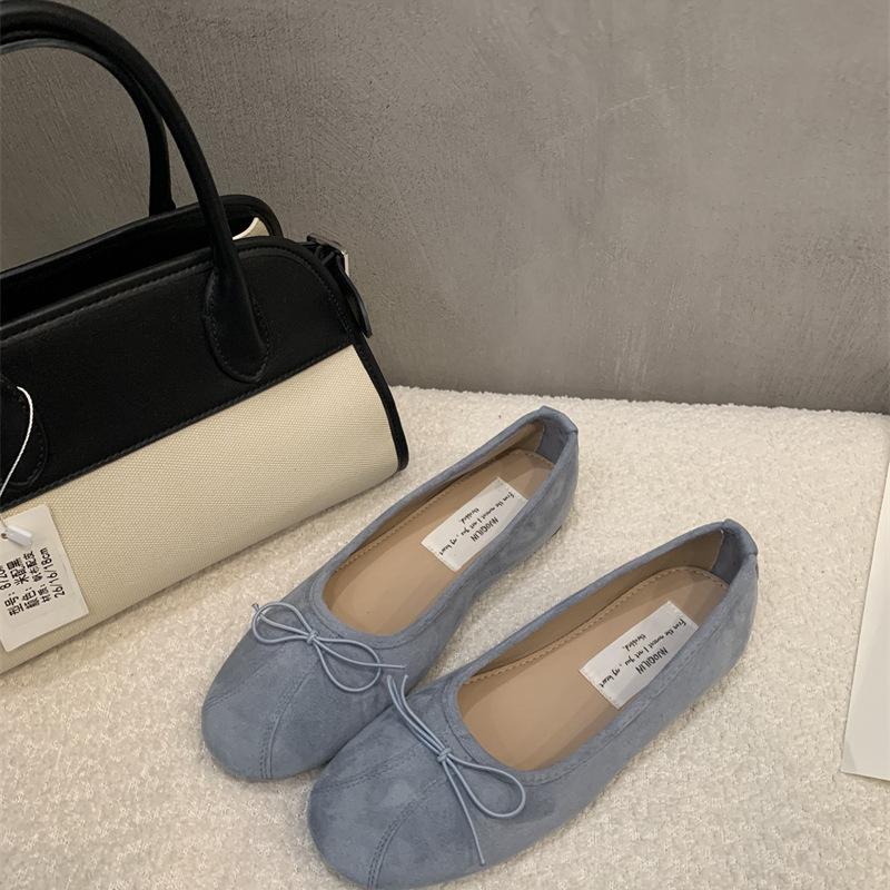 Korejské všestranné malé jednoduché boty dámské 2025 nové jemný temperament kulatá špička mašlička balerínky