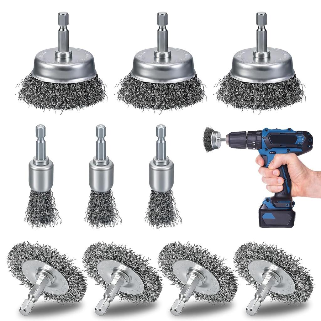 10pcs Wire Brush Wheel Cup Brush Set,Wire Brush for Cleaning Rust, Stripping and Abrasive, for Drill Attachment
