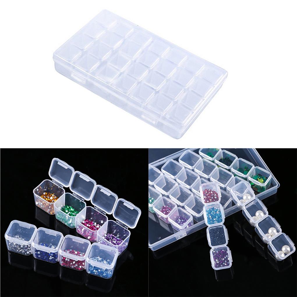 ABS Crystal Embroidery Storage Box Rectangular 28 Grid Adjustable Detachable Salon Manicure Rivet Container Case